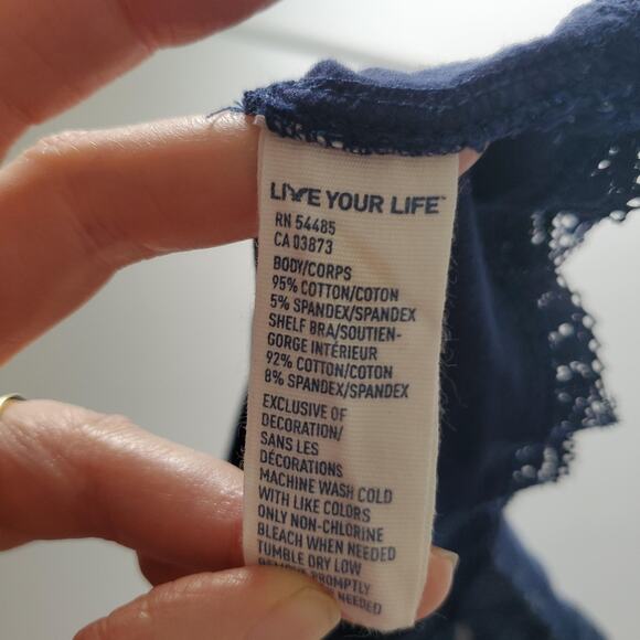 Y2K American Eagle Tank Top Women Small Blue Floral Lace Babydoll Shelf Bra Cami - Picture 8 of 9